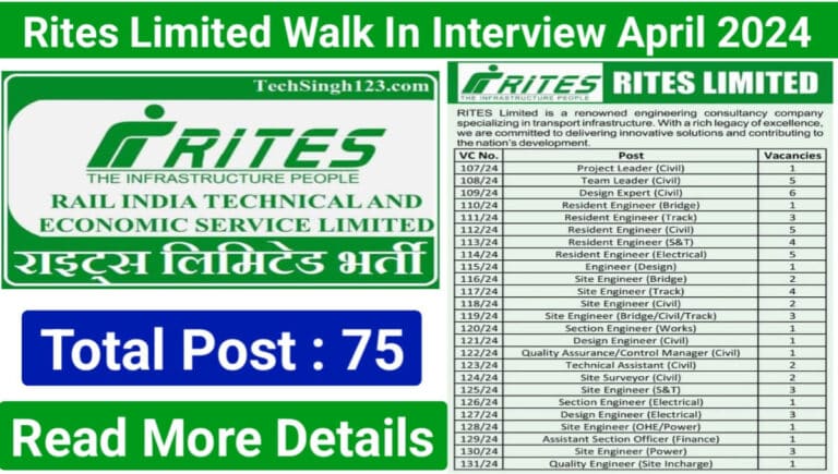 Rites Limited Walk In Interview April 2024