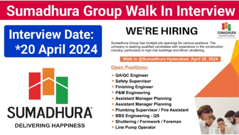 Sumadhura Group Hiring 2024