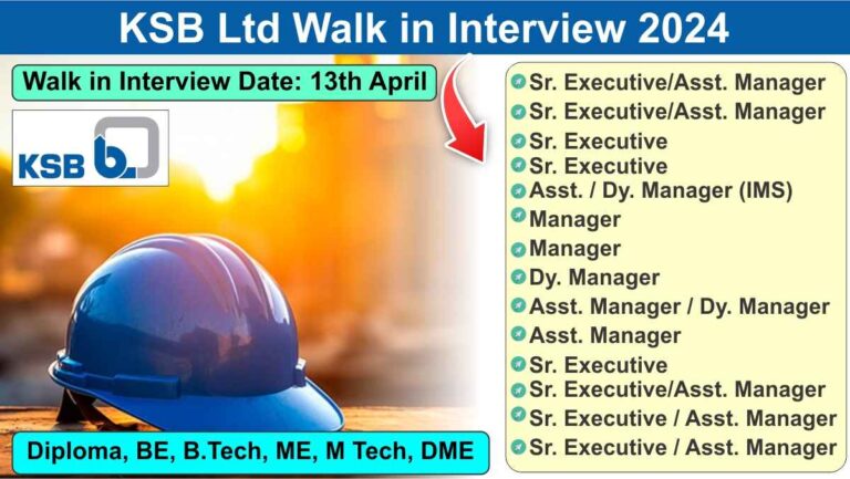 KSB Ltd Walk in Interview 2024