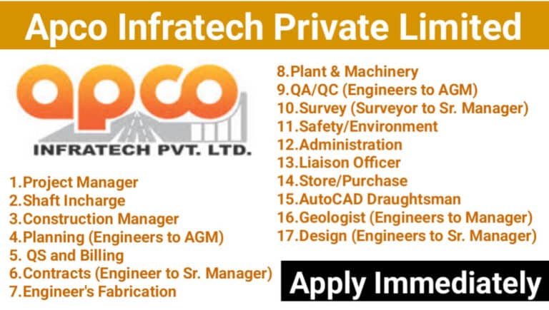 Apco Infratech Pvt Ltd Vacancy 2024 | For Water Tunnel (TBM) Project at Mumbai | Construction Job | Apply Now