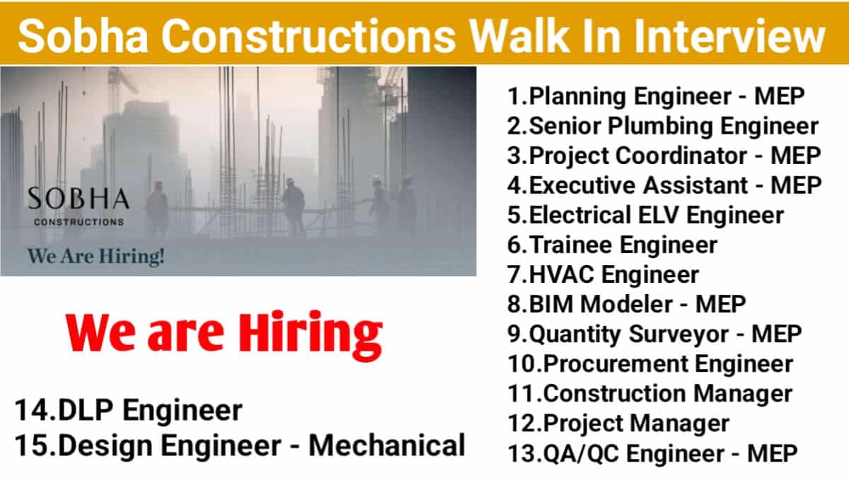 Sobha Constructions New Job Opening 2024