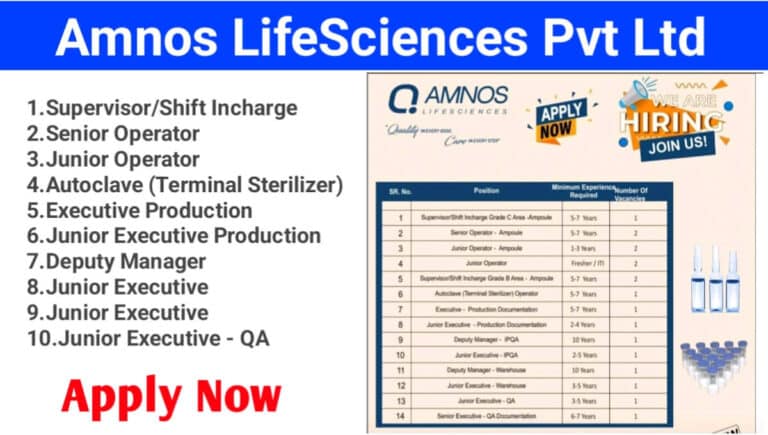Amnos LifeSciences Pvt Ltd Walk In Interview 2024