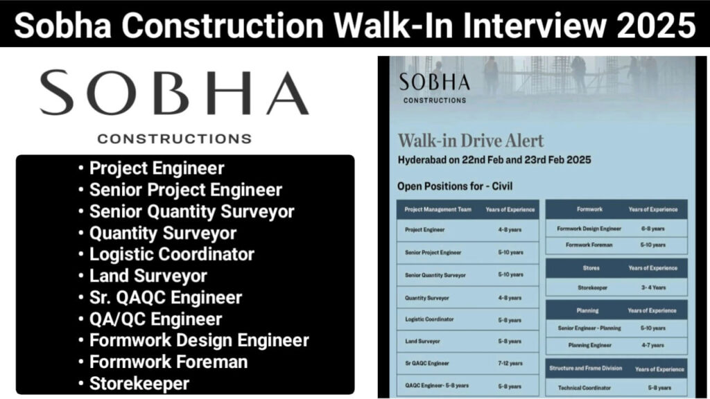 Sobha Construction Walk In Interview