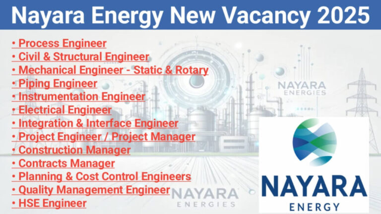 Nayara Energy New Recruitment 2025 | For Civil & Structural Engineer, Mechanical Engineer, HSE Engineer, Electrical Engineer