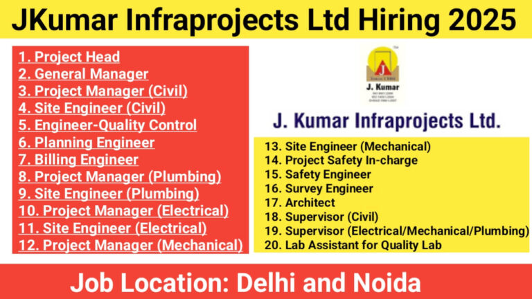 JKumar Infraprojects Ltd Hiring 2025 | Project Head, Site Engineer, Safety Engineer & More | Delhi & Noida Locations