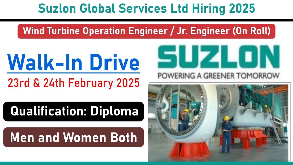 Suzlon Global Services Ltd Hiring 2025: Recruitment for Wind Turbine Operation Engineer / Jr. Engineer Position | Diploma Jobs