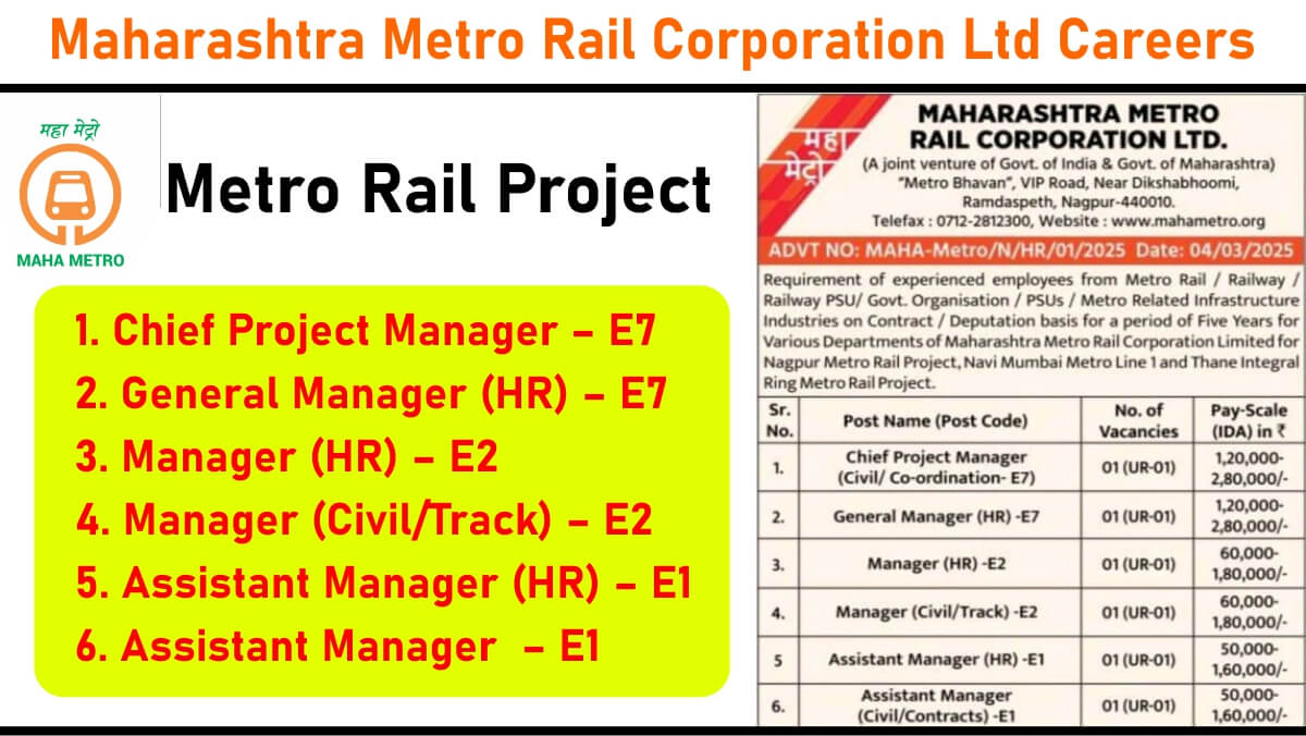 Maharashtra Metro Rail Corporation Ltd Careers: Recruitment for Multiple Positions in Metro Rail Project | Apply Now