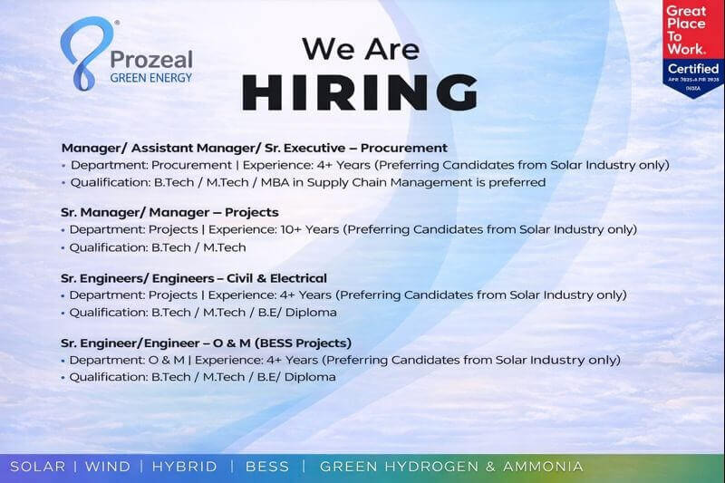 Prozeal Green Energy Recruitment 2026