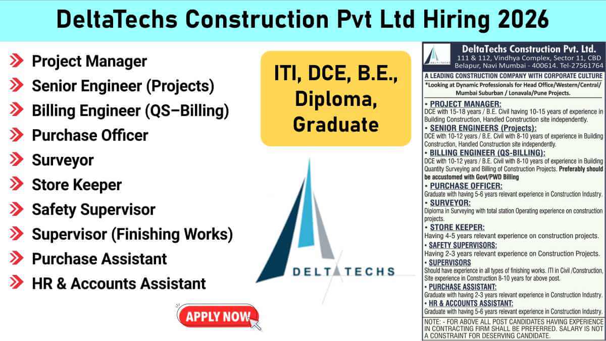 DeltaTechs Construction Pvt Ltd Hiring 2026