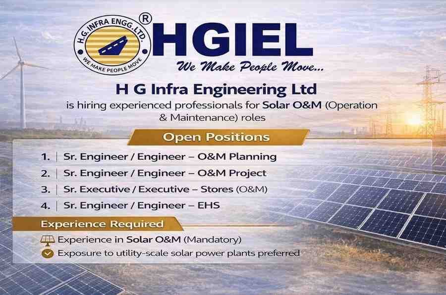 H G Infra Engineering Ltd Vacancy 2026 | For Utility-scale Solar Power Plants