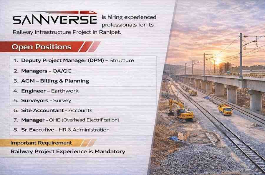 Sanverse Urgent Recruitment 2026 | For Structures, QA/QC, Billing, Planning, OHE, Survey, and Administration