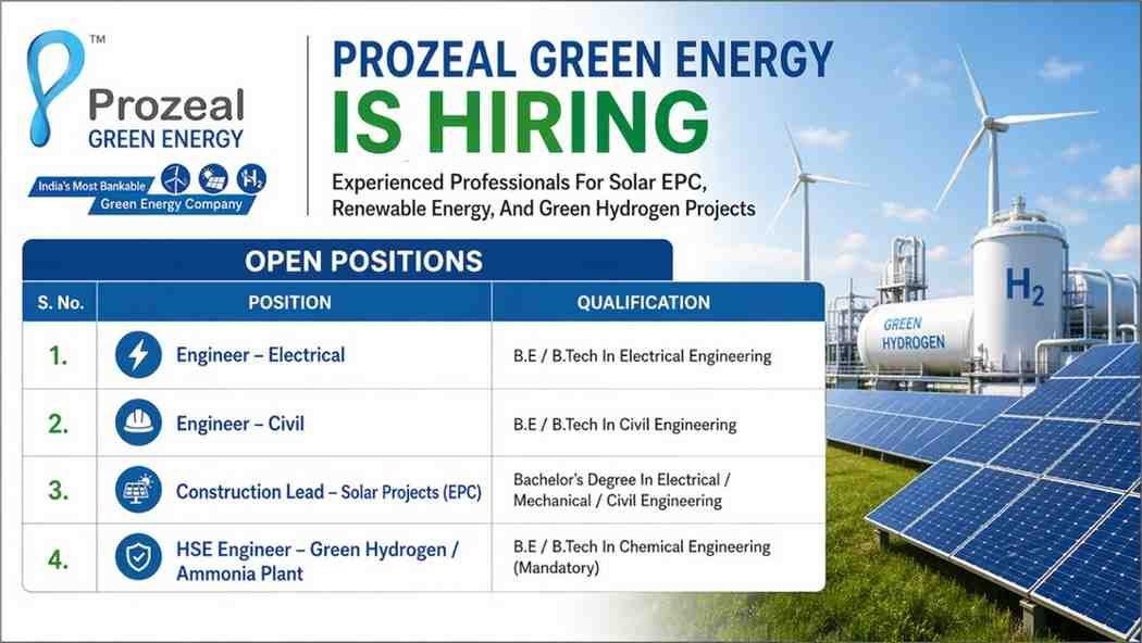 Prozeal Green Energy Urgent Hiring | For Solar EPC, Renewable Energy, And Green Hydrogen Projects