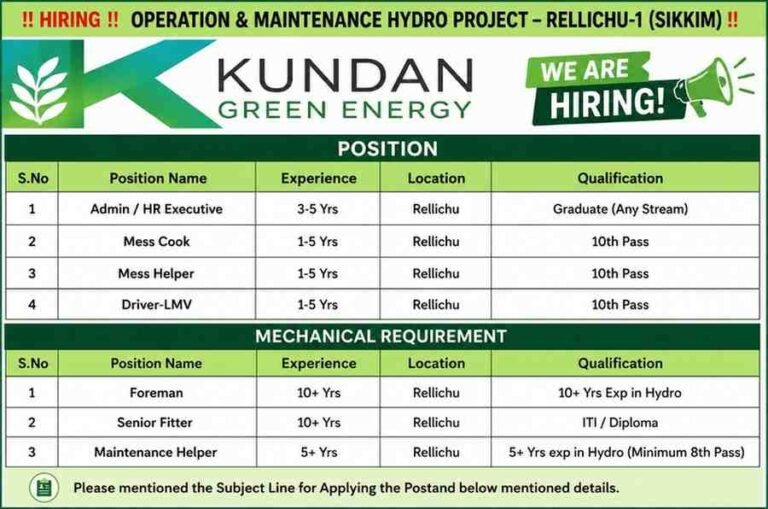 Kundan Green Energy Hiring for Hydro Power Project