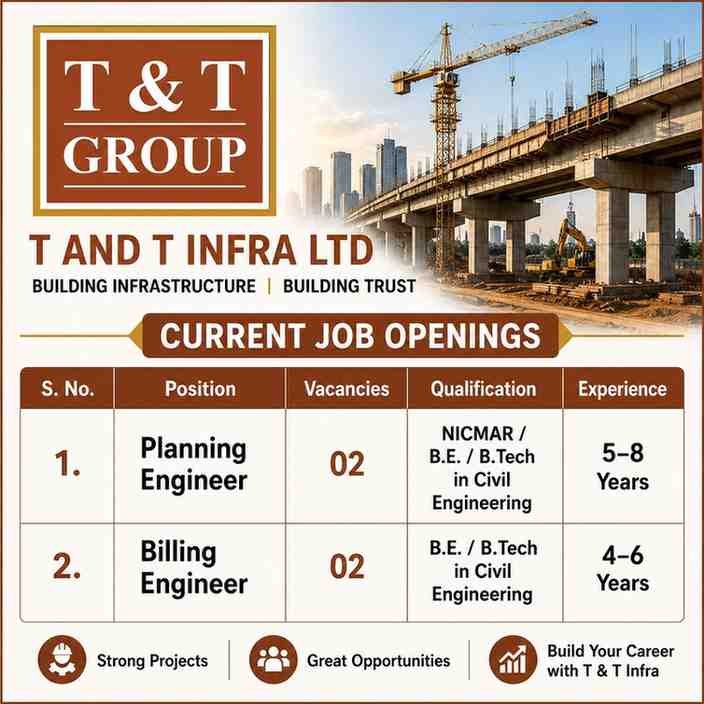 T And T Infra Ltd Recruitment 2026 | Planning Engineer & Billing Engineer Jobs