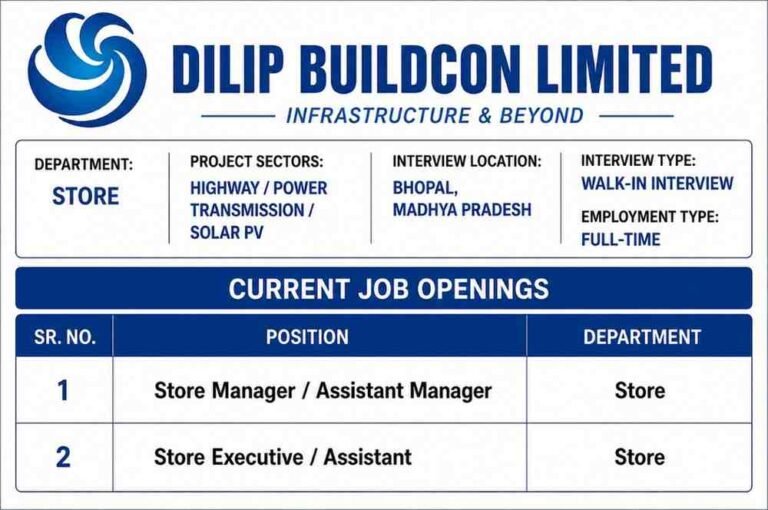 Dilip Buildcon Limited Walk In Interview