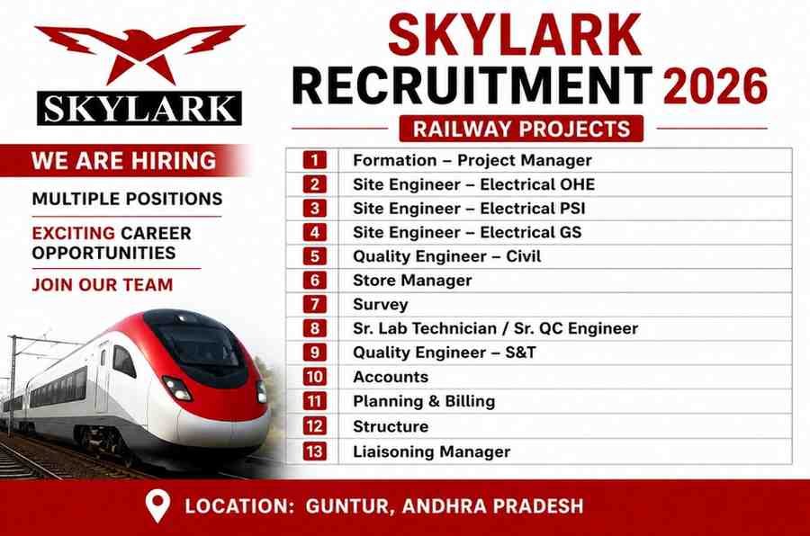 Skylark Recruitment 2026 – Railway Projects, Civil & Electrical Jobs in Guntur