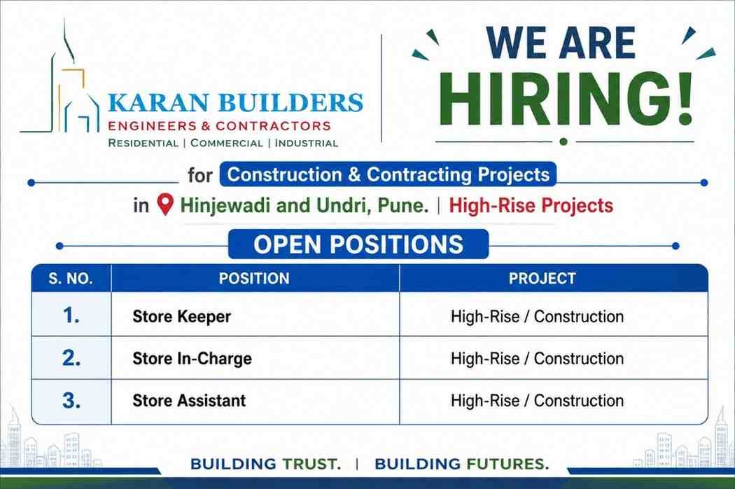 Karan Builders Recruitment 2026 – Store Keeper & Store In-Charge Jobs | High-Rise Construction