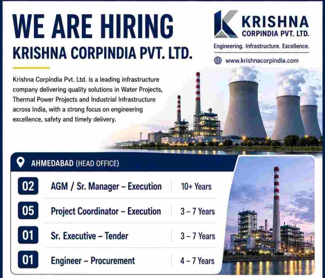 Krishna Corpindia Recruitment 2026 – Execution, Tender & Procurement Jobs | Water & Thermal Power Projects