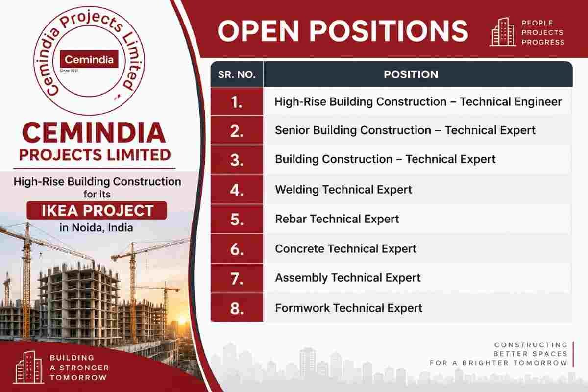Megha Engineering & Infrastructures Walk-In Interview – Solar Project Construction & O&M Jobs 4 Megha Engineering & Infrastructures Walk-In Interview Cemindia Projects Recruitment 2026 – High-Rise Building Technical Expert Jobs in Noida