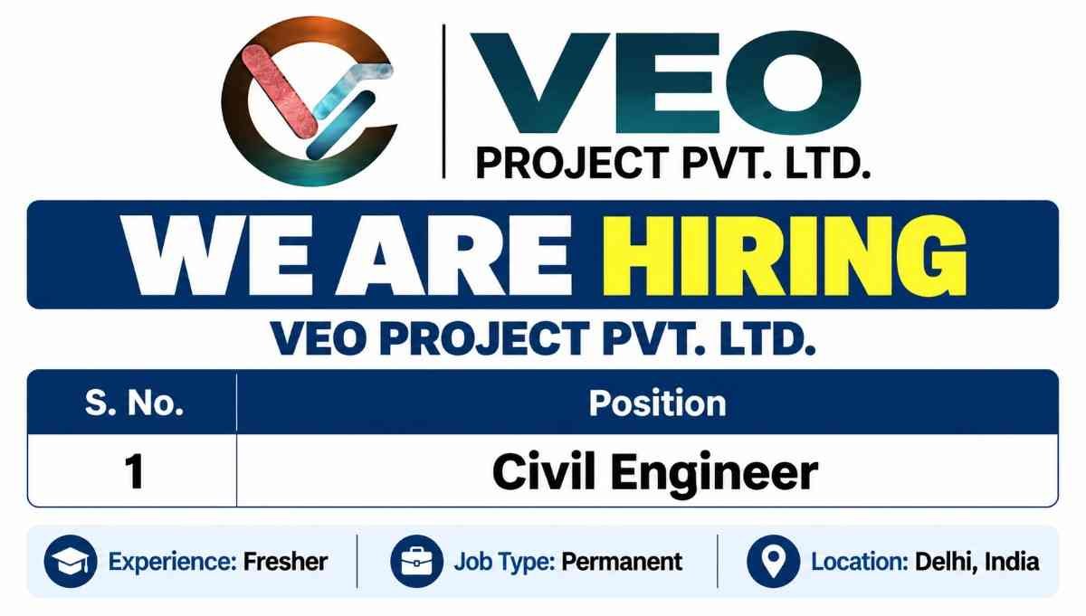 Sinclus Engineering Recruitment 2026 – Civil Engineer Jobs in Surat | Infrastructure Projects 2 Sinclus Engineering Recruitment 2026 VEO Project Pvt. Ltd Recruitment 2026 – Fresher Civil Engineer Jobs in Delhi