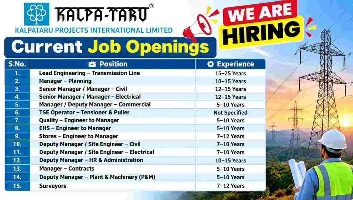 Avlon Structure Recruitment 2026 | GET, DET, Site Engineer, QC & Production Jobs 2 Avlon Structure Recruitment 2026 Kalpataru Projects International Limited Recruitment 2026 – Engineering, Civil, Electrical, Planning & Site Jobs